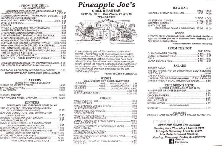 Pineapple Joe's Grill & Bar - Fort Pierce, FL menu_pic