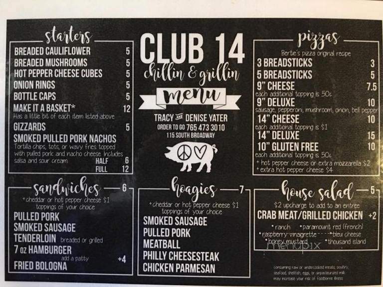 Club 14 - Peru, IN menu_pic