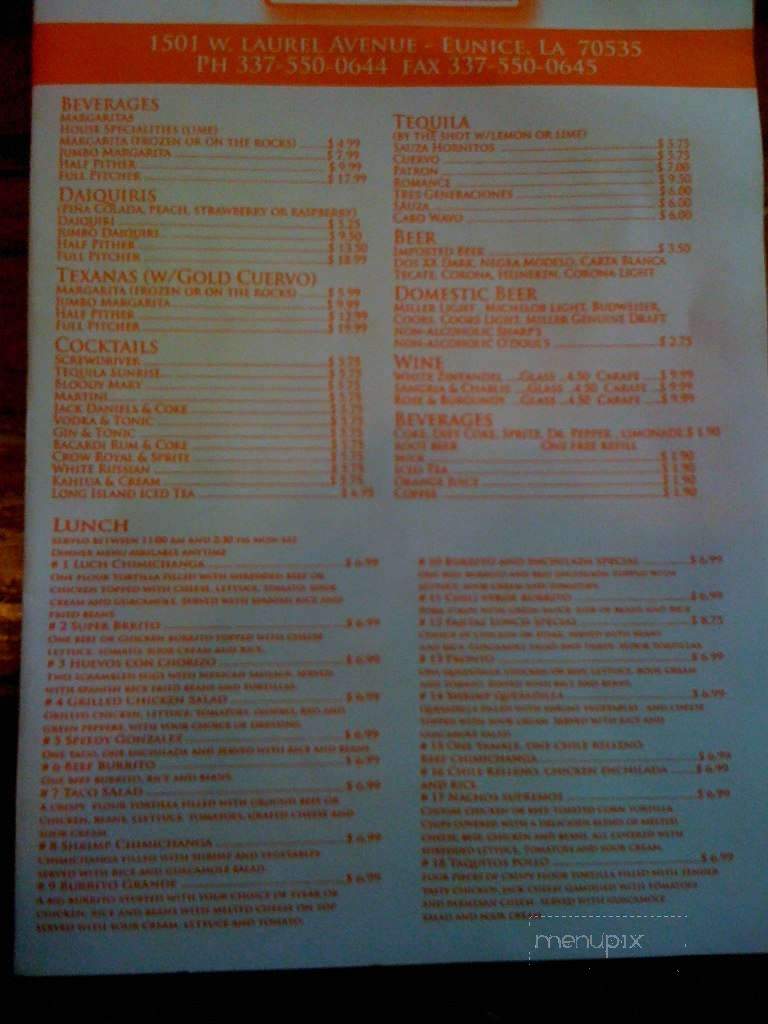Hacienda - Eunice, LA menu_pic