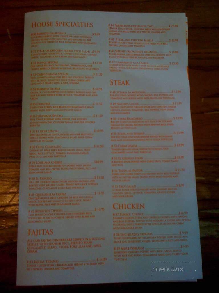 Hacienda - Eunice, LA menu_pic