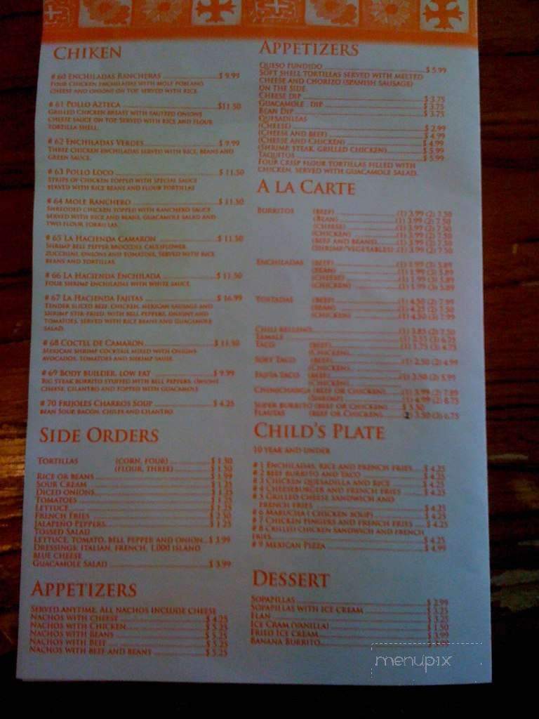 Hacienda - Eunice, LA menu_pic