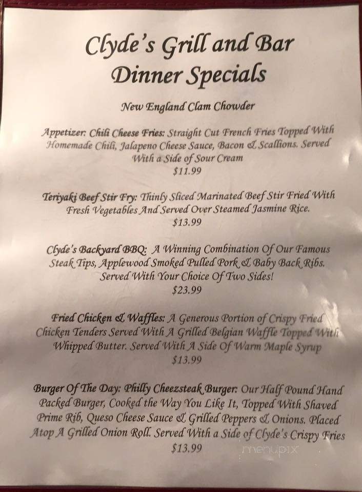 Clyde's Roadhouse Bar & Grille - Walpole, MA menu_pic