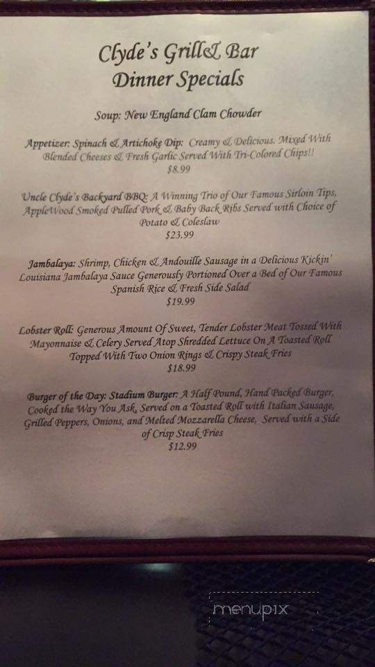 Clyde's Roadhouse Bar & Grille - Walpole, MA menu_pic