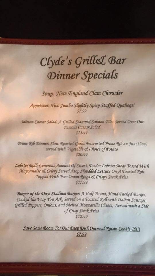Clyde's Roadhouse Bar & Grille - Walpole, MA menu_pic