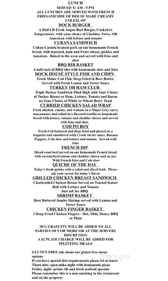 Old Dock House & Marina - Essex, NY menu_pic
