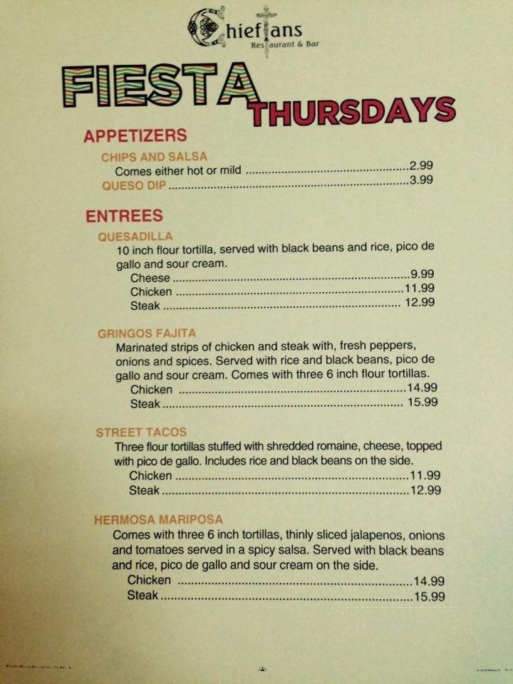 Chieftans Restaurant & Bar - Cobleskill, NY menu_pic