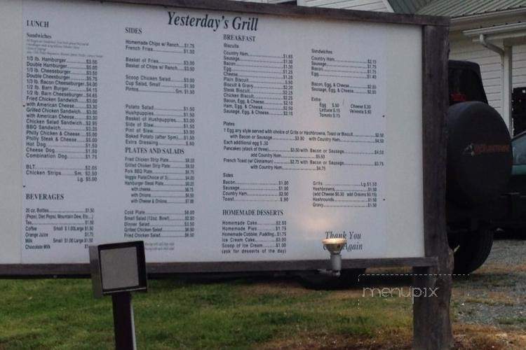 Yesterday's Grill - Snow Camp, NC menu_pic
