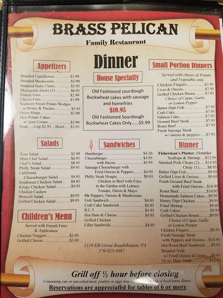 Brass Pelican Restaurant - Benton, PA menu_pic