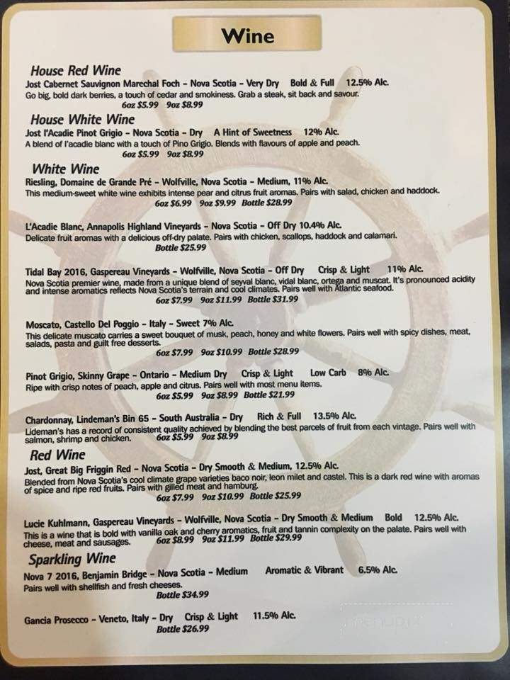 The Wheelhouse Seafood & Pasta - Belliveau Cove, NS menu_pic