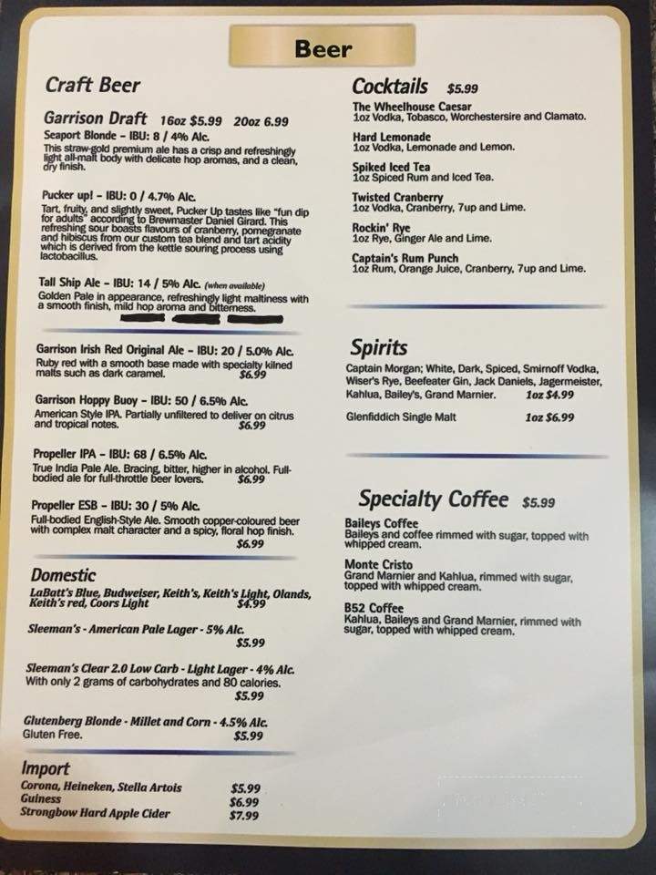 The Wheelhouse Seafood & Pasta - Belliveau Cove, NS menu_pic