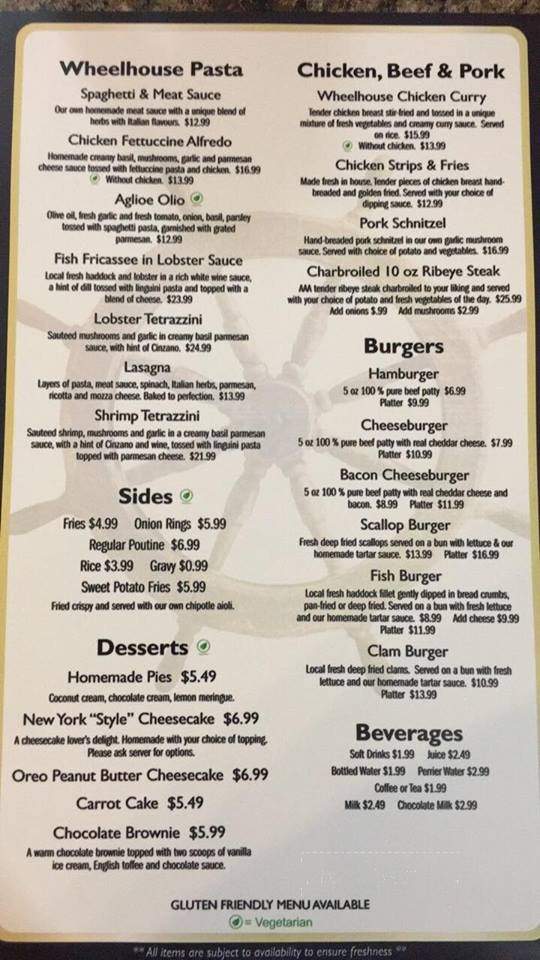 The Wheelhouse Seafood & Pasta - Belliveau Cove, NS menu_pic