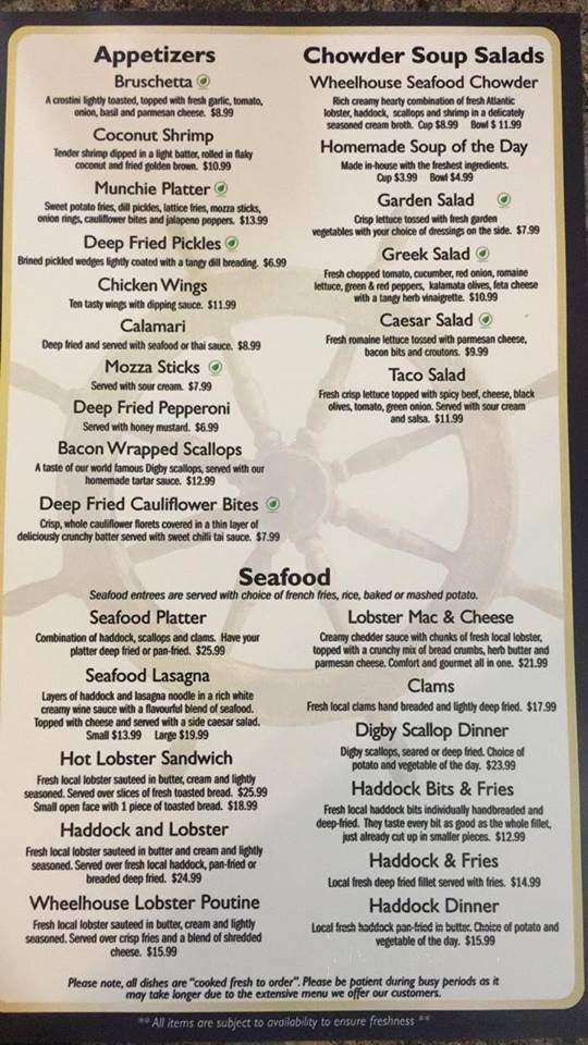 The Wheelhouse Seafood & Pasta - Belliveau Cove, NS menu_pic