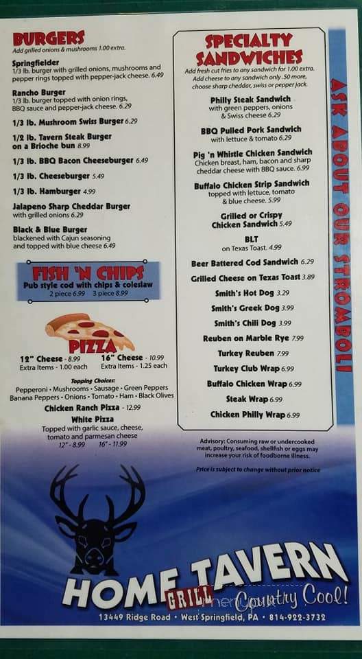Home Tavern - West Springfield, PA menu_pic