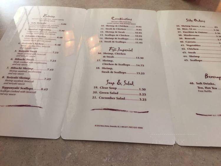 Fuji Restaurant - Spartanburg, SC menu_pic