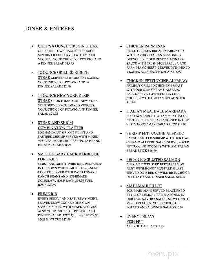 Cedar Creek Grille - Grand Rapids, MN menu_pic