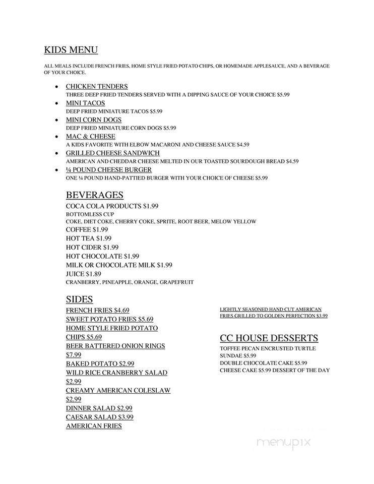 Cedar Creek Grille - Grand Rapids, MN menu_pic