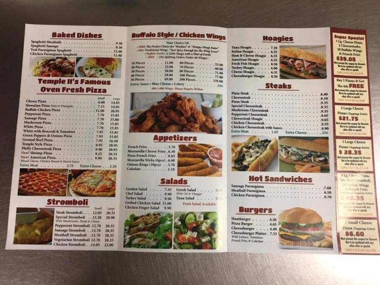 Temple II Pizza - Camden, NJ menu_pic