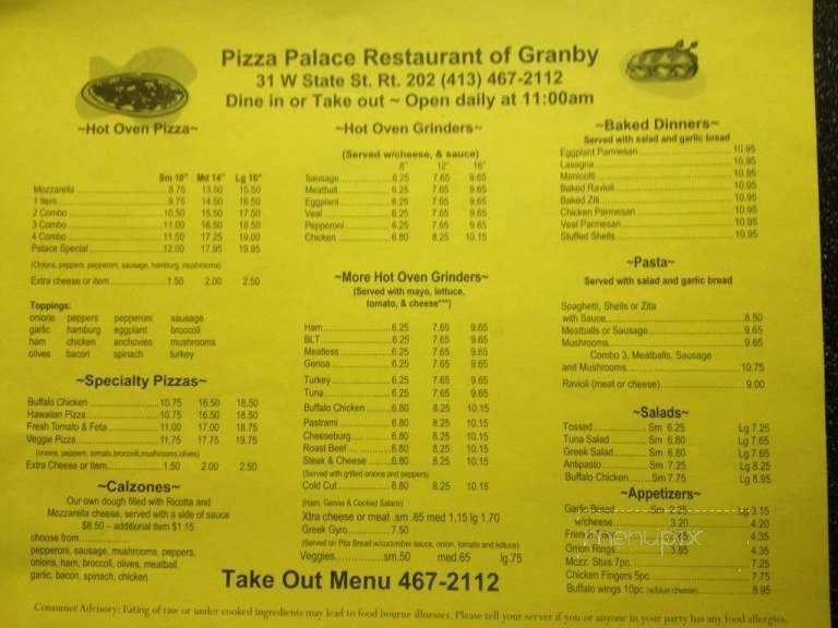 Pizza Palace - Granby, MA menu_pic