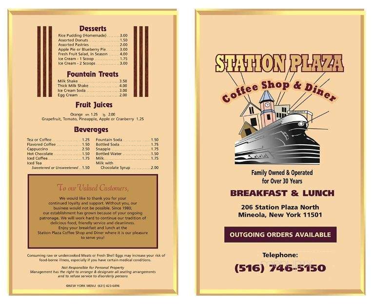 Station Plaza Coffee Shop - Mineola, NY menu_pic