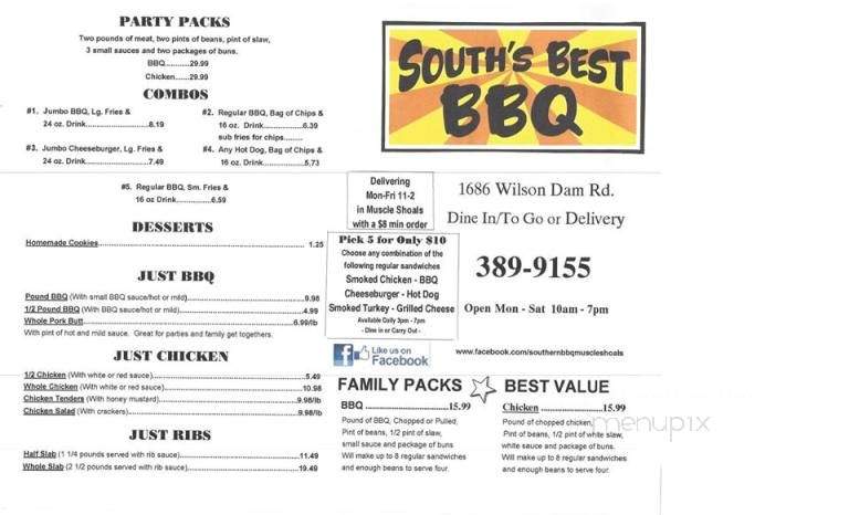Southern Bar-B-Q - Muscle Shoals, AL menu_pic