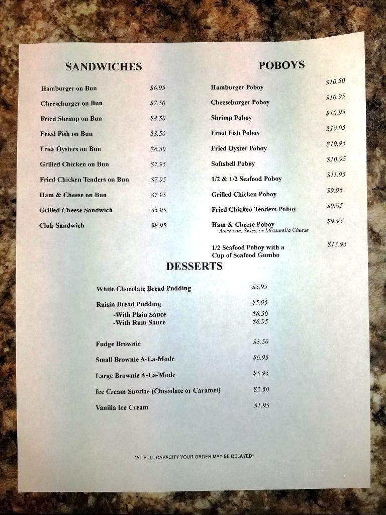 Politz's Restaurant - Thibodaux, LA menu_pic