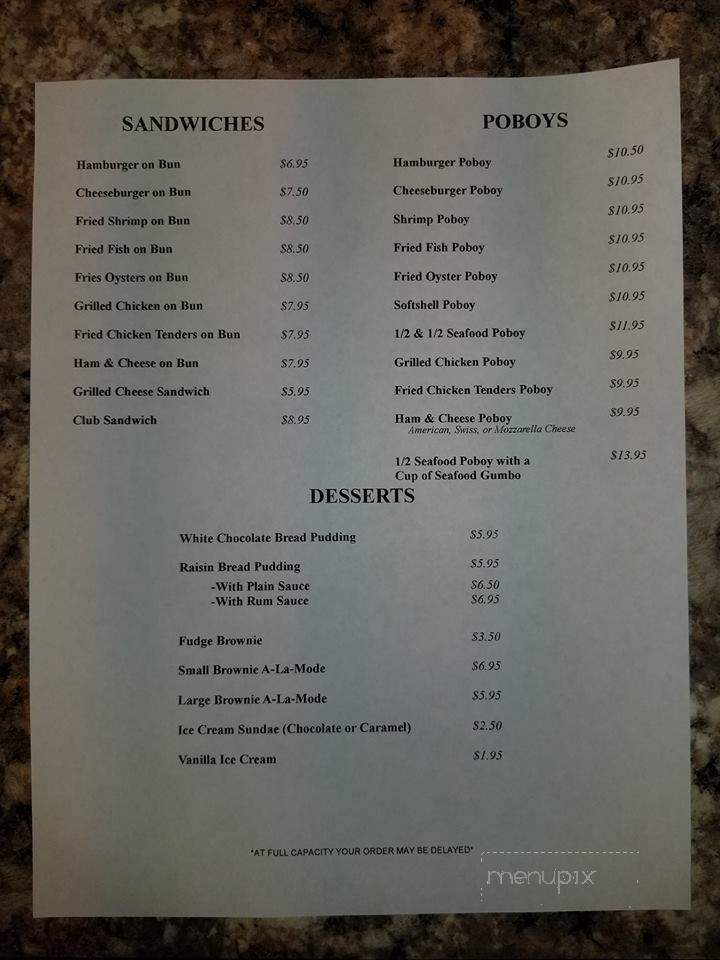 Politz's Restaurant - Thibodaux, LA menu_pic