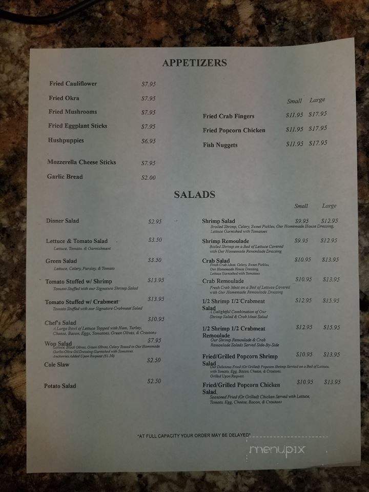 Politz's Restaurant - Thibodaux, LA menu_pic