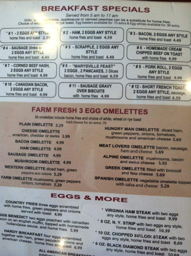 Marysville Diner - Marysville, PA menu_pic