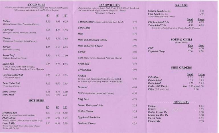 Pat's Sub Shop - Aiken, SC menu_pic