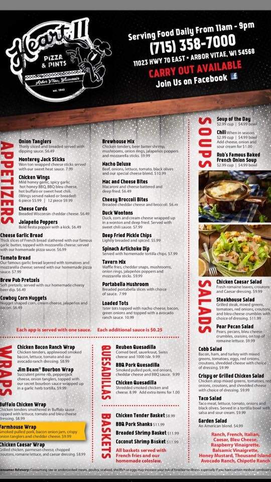 Heart II - Woodruff, WI menu_pic