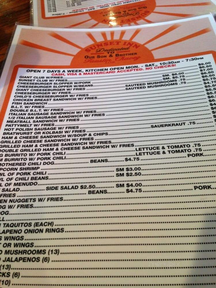 Sunset Inn - Pueblo, CO menu_pic