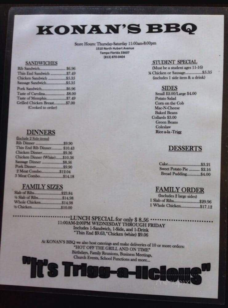 Konan's BBQ - Tampa, FL menu_pic