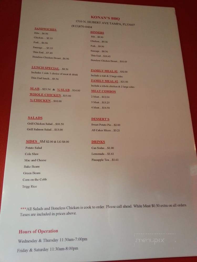Konan's BBQ - Tampa, FL menu_pic