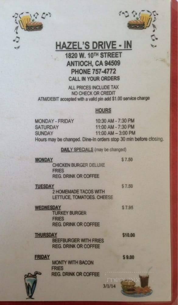 Hazel's Drive In - Antioch, CA menu_pic