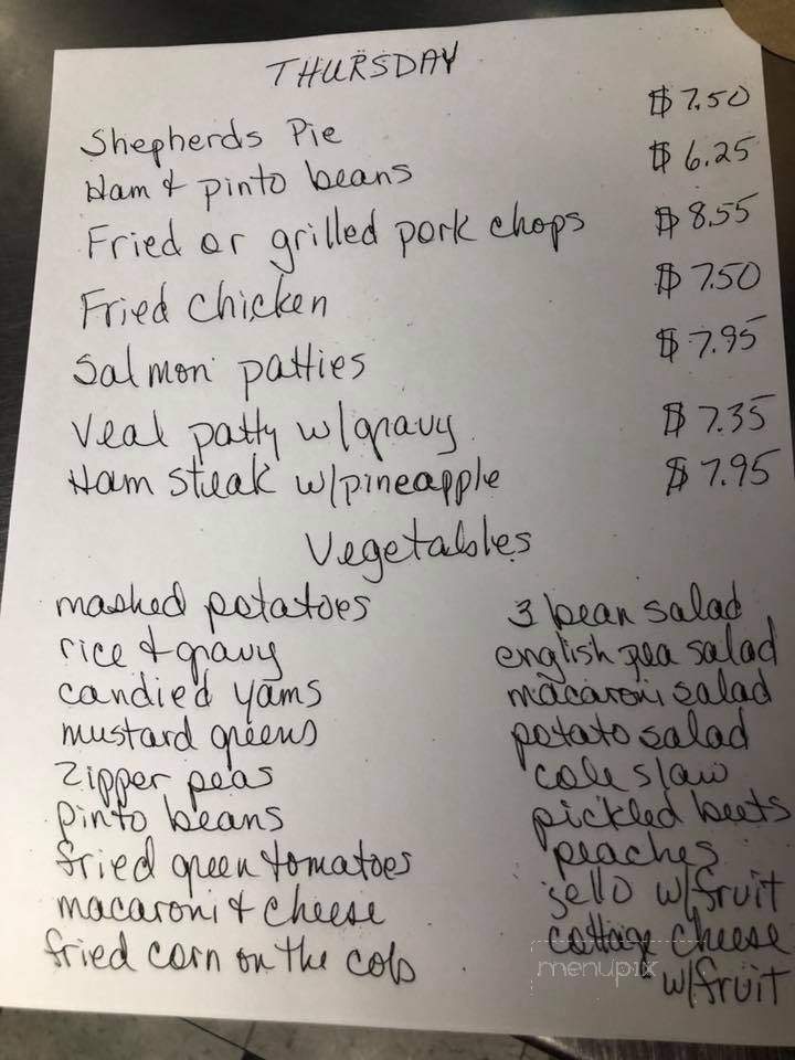 Shirley's Restaurant - Lake City, FL menu_pic