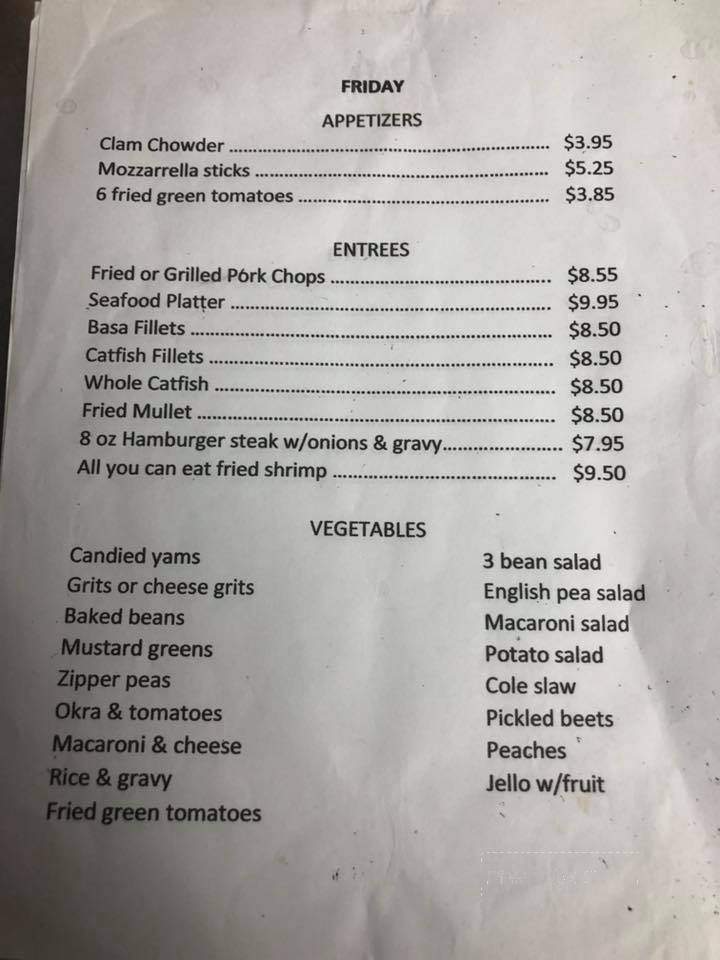 Shirley's Restaurant - Lake City, FL menu_pic