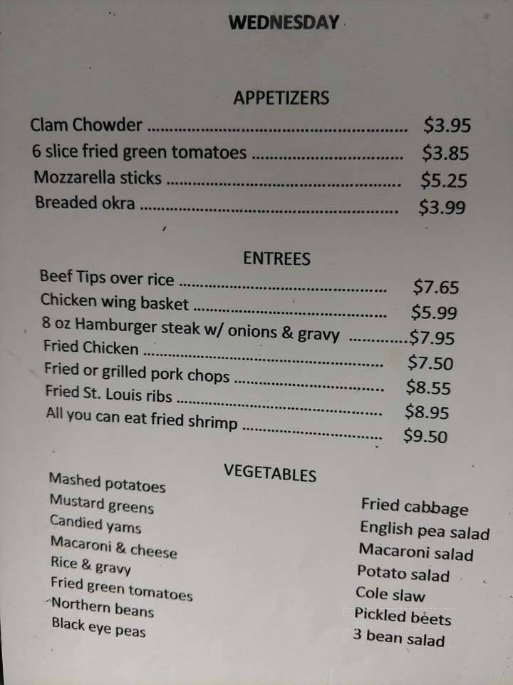 Shirley's Restaurant - Lake City, FL menu_pic