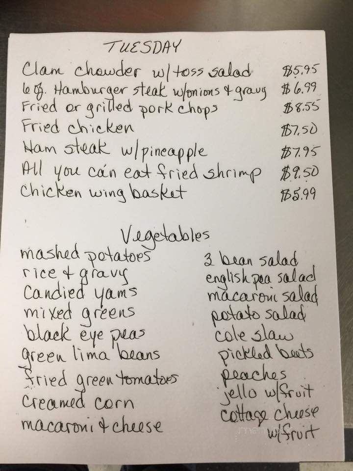Shirley's Restaurant - Lake City, FL menu_pic