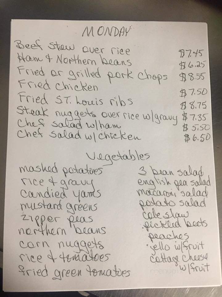 Shirley's Restaurant - Lake City, FL menu_pic