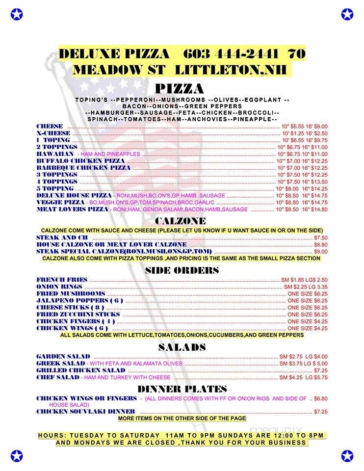 Deluxe House Of Pizza - Littleton, NH menu_pic