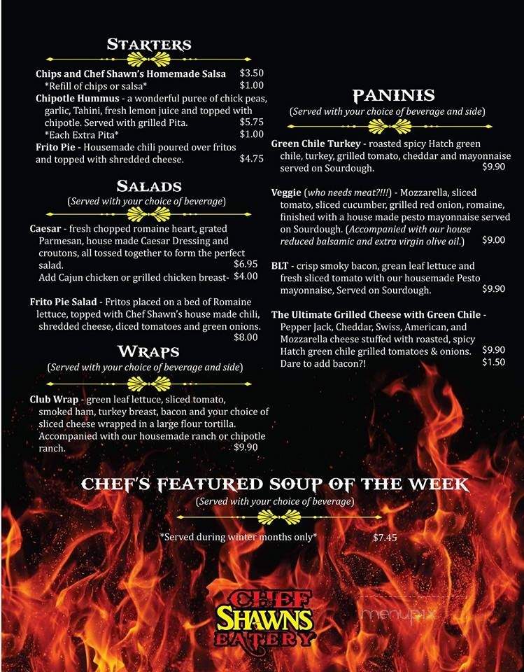 Chef Shawn's Eatery - Ruidoso, NM menu_pic