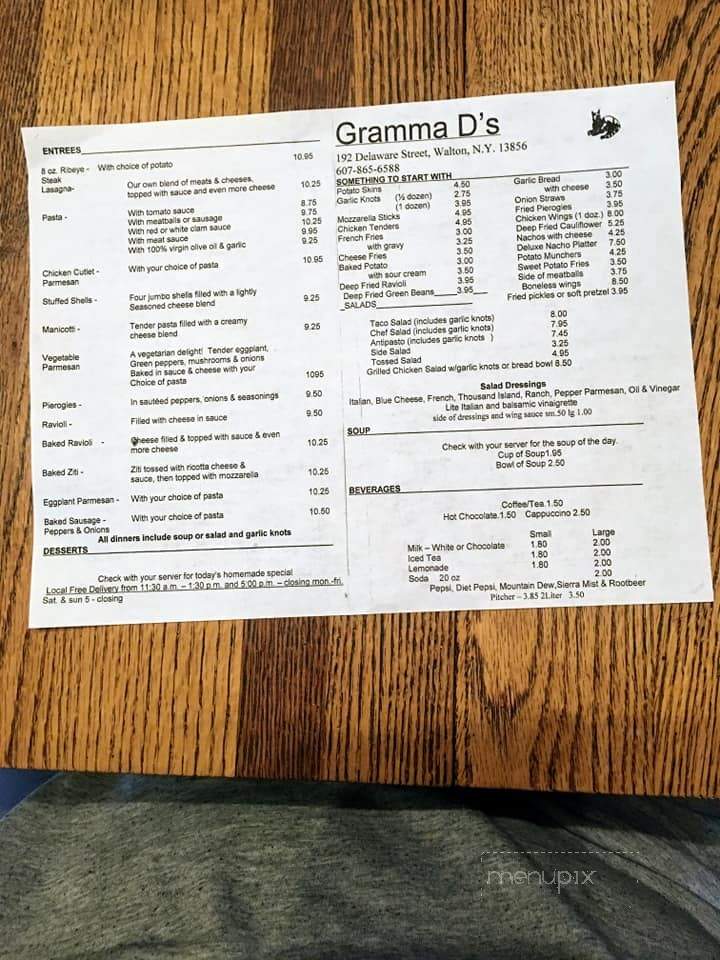 Gramma D's - Walton, NY menu_pic