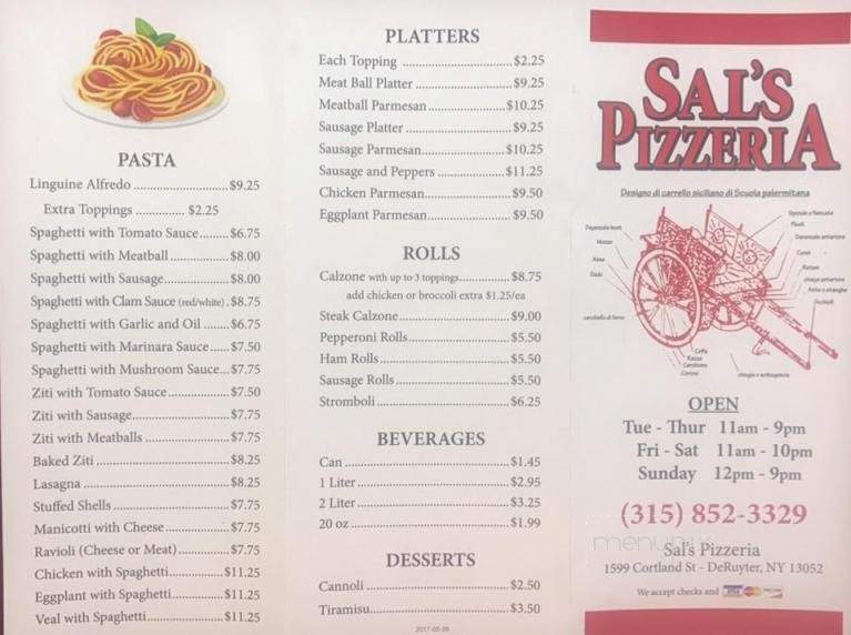 sals ny pizza menu
