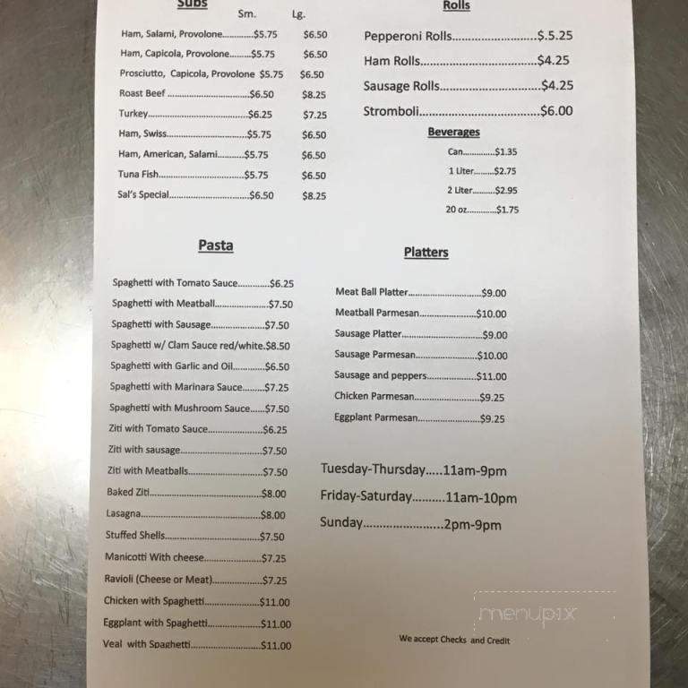 Sal's Pizzeria - De Ruyter, NY menu_pic