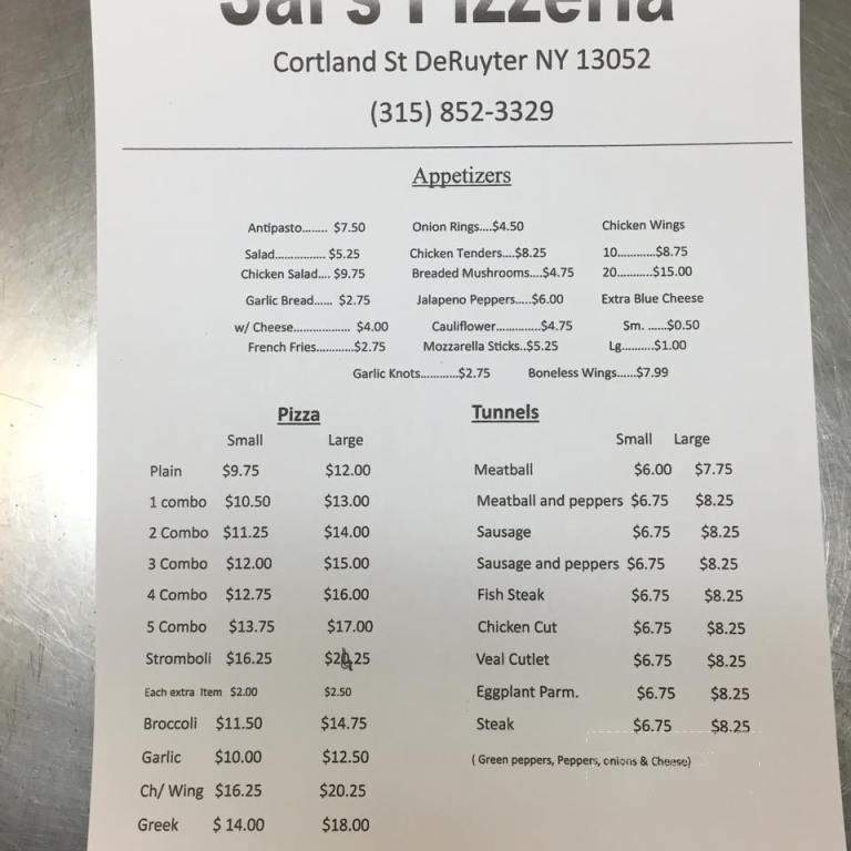 Sal's Pizzeria - De Ruyter, NY menu_pic