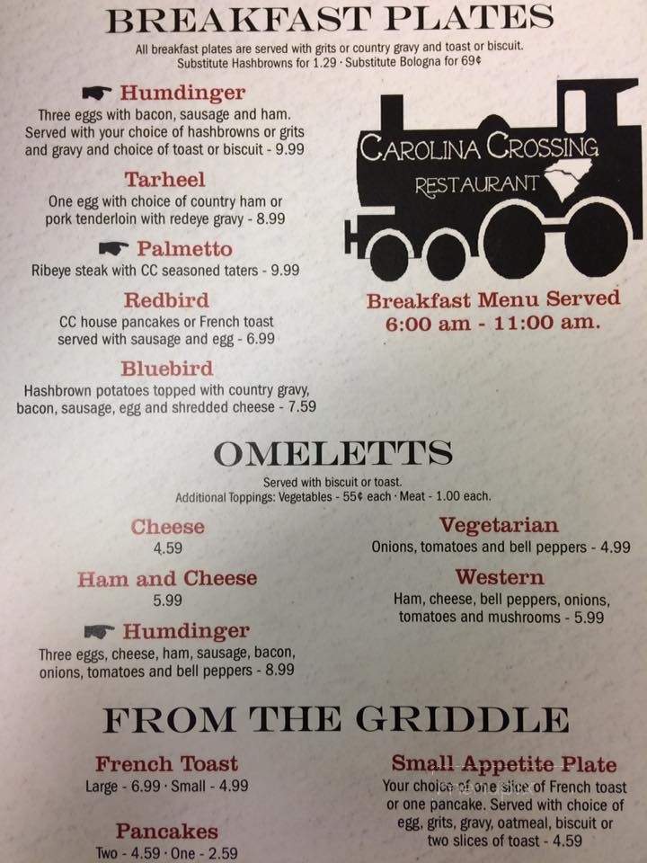 Carolina Crossing Restaurant - Grover, NC menu_pic
