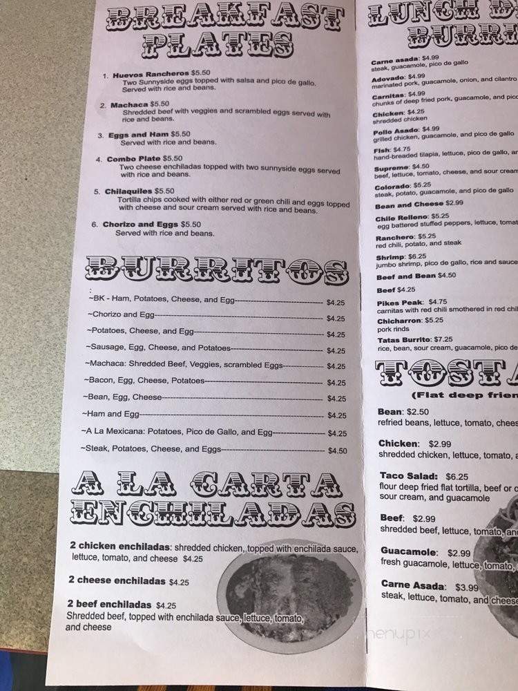 Tata's Burritos - Centennial, CO menu_pic