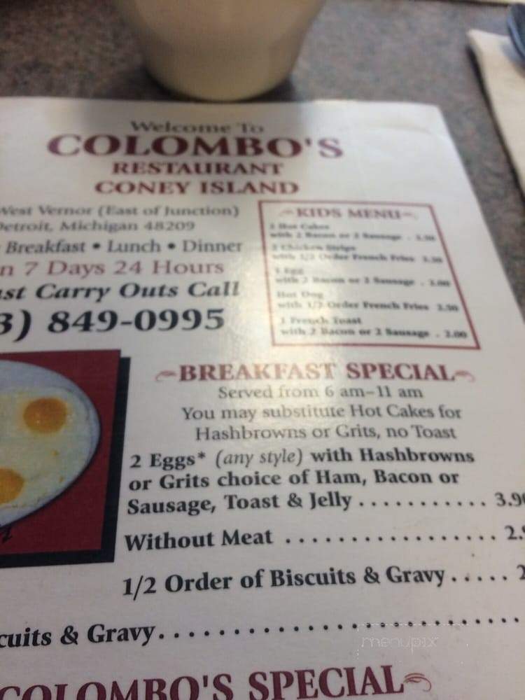 Colombo's Coney Island Restaurant - Detroit, MI menu_pic
