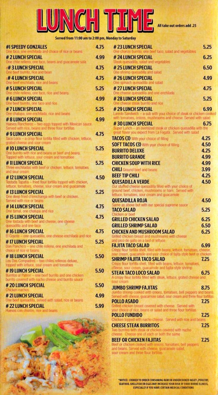 La Fogata - Elberton, GA menu_pic