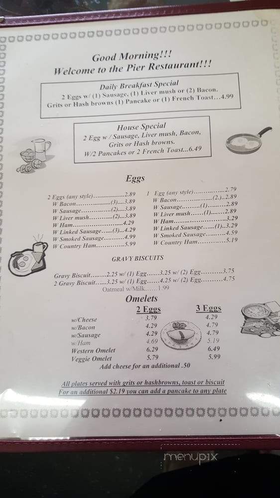 Pier - Marshville, NC menu_pic